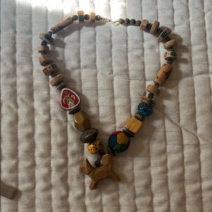 Colorful Beaded Necklace with Wooden Accents